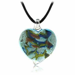 New: Murano Glass Light Green Heart Silk Pendant